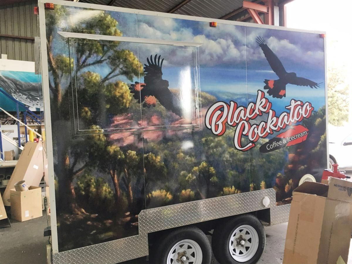 Black Cockatoo Mobile Kitchen, Mural Featuring Black Cockatoos — Signvision In Dubbo, NSW