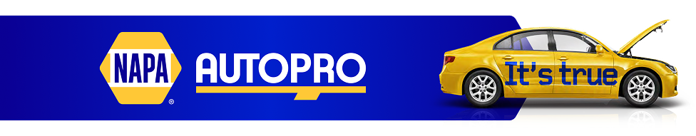 NAPA AutoPro logo with a yellow car with an open hood and 