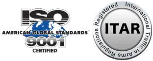 Iso 9001 certified and itar logos on a white background