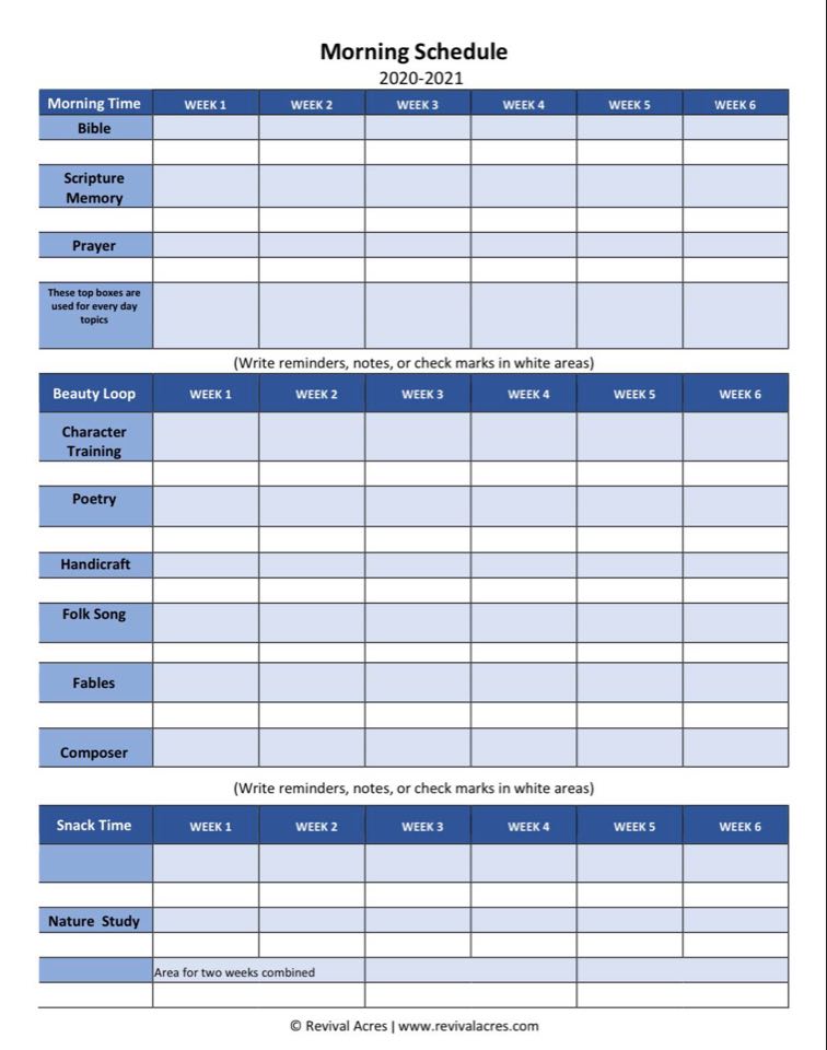 a pdf document for a DIY morning schedule and beauty loop