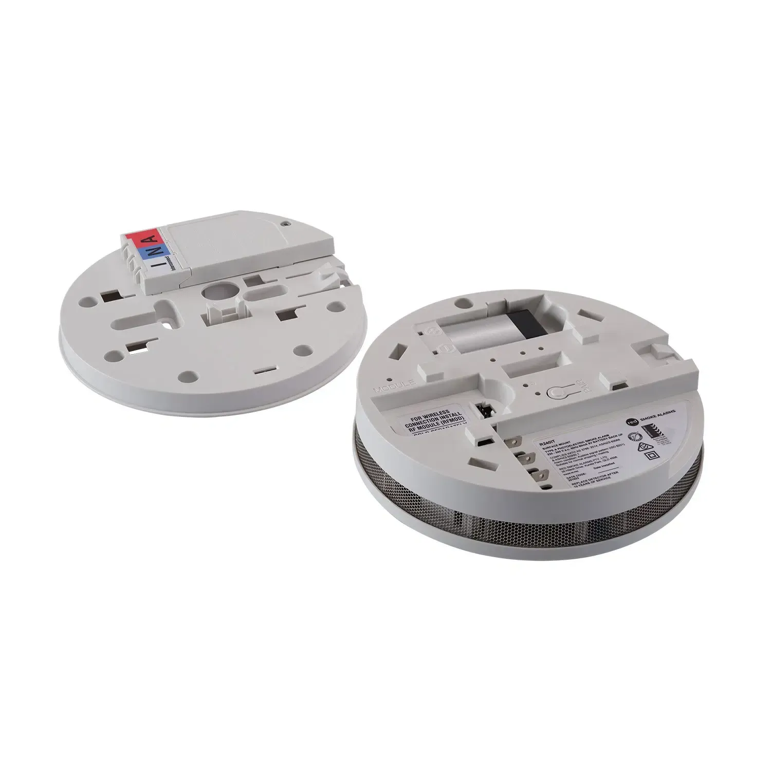Hand Pressing a Button on a White Ceiling-mounted Smoke Detector — FNQ Smoke Alarms & Maintenance in Herberton, QLD