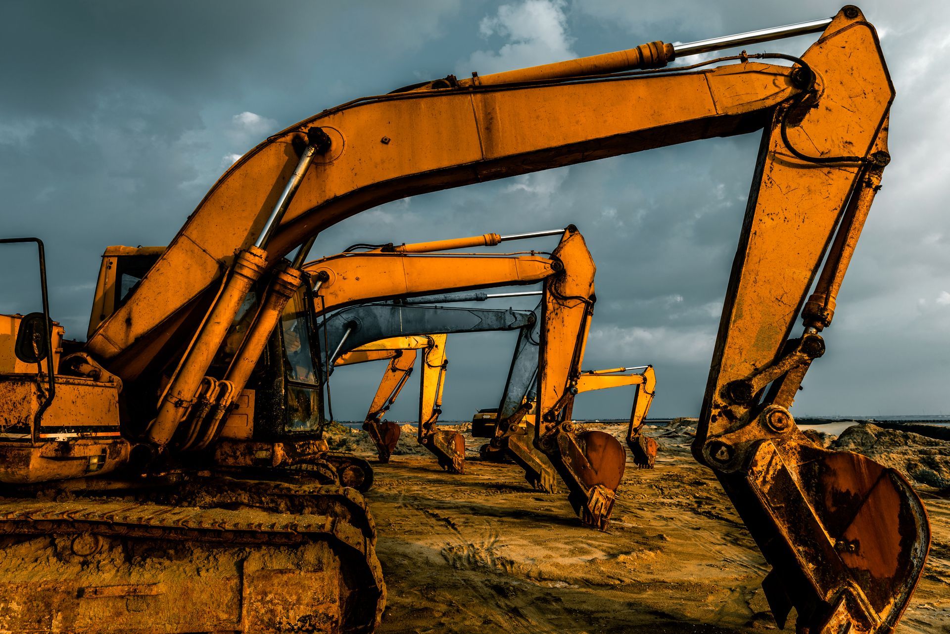 excavation machines lined up