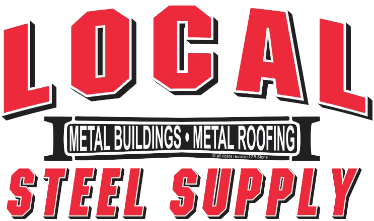 Logo for Local Steel Supply with red and black text and &ldquo;Metal Buildings Metal Roofing&rdquo; banner