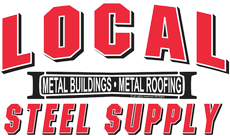 Logo for Local Steel Supply with red and black text and &ldquo;Metal Buildings Metal Roofing&rdquo; banner