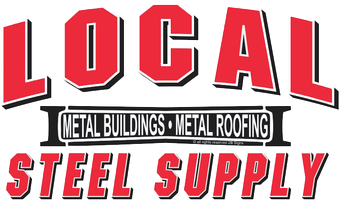 Logo for Local Steel Supply with red and black text and &ldquo;Metal Buildings Metal Roofing&rdquo; banner