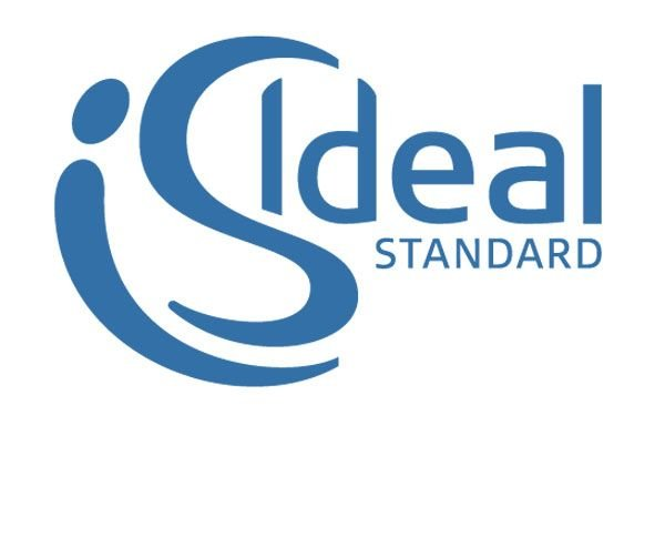 Un logo Ideal Standard blu su sfondo bianco