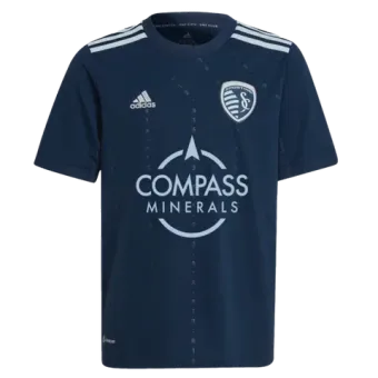 A blue t-shirt with the words compass minerals on it