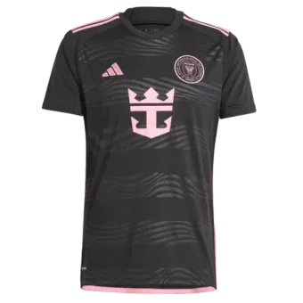 A black and pink soccer jersey with a crown on it.