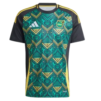 A green and yellow adidas shirt with a geometric pattern