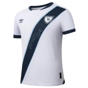 A white shirt with a blue stripe on the side