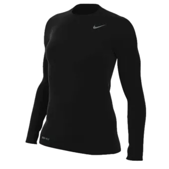 A black nike shirt with long sleeves on a white background