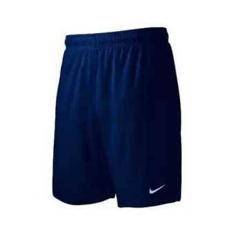 A pair of blue nike shorts on a white background.