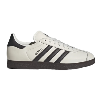 A pair of white and black adidas gazelle sneakers