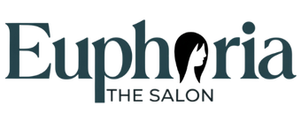 A blue logo for euphoria the salon on a white background.