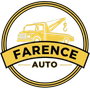 Yellow and black logo for Farence Auto, featuring a tow truck inside a circle.