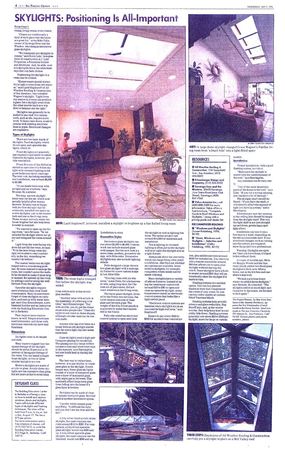 SF Chronicle Article 1996 Page 2 | San Anselmo, CA | Mr Skylight