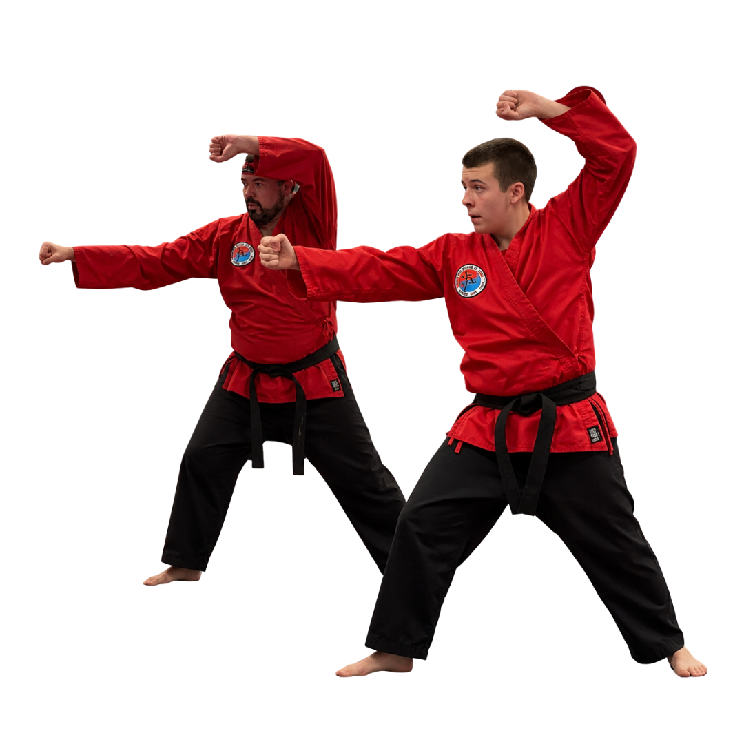 two adults sparring in martial arts