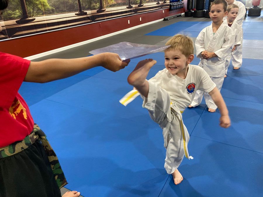 4 year old child learning karate in Palm Harbor martial arts class at Level 10 Martial Arts College