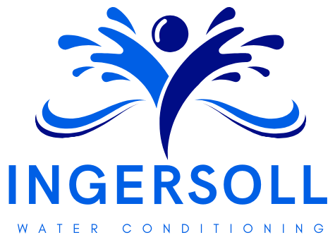 A blue logo for ingersoll water conditioning