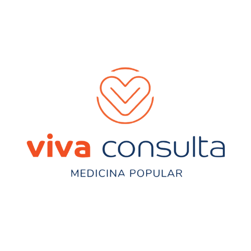 Um logotipo para viva consulta medicina popular com um coração no meio.