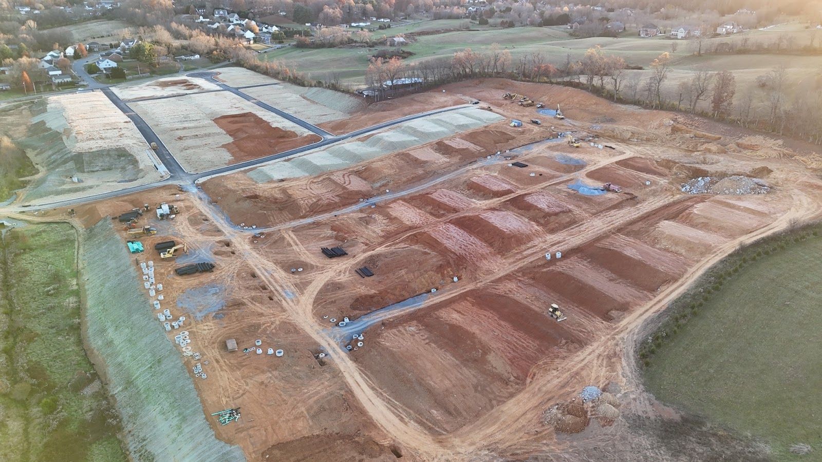 An aerial view of a residential area under construction.
