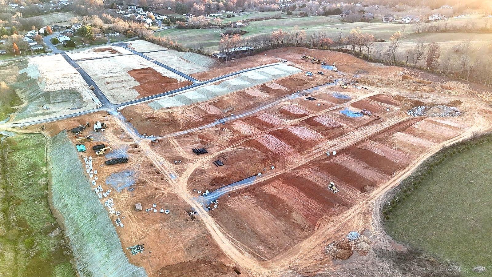 An aerial view of a residential area under construction.