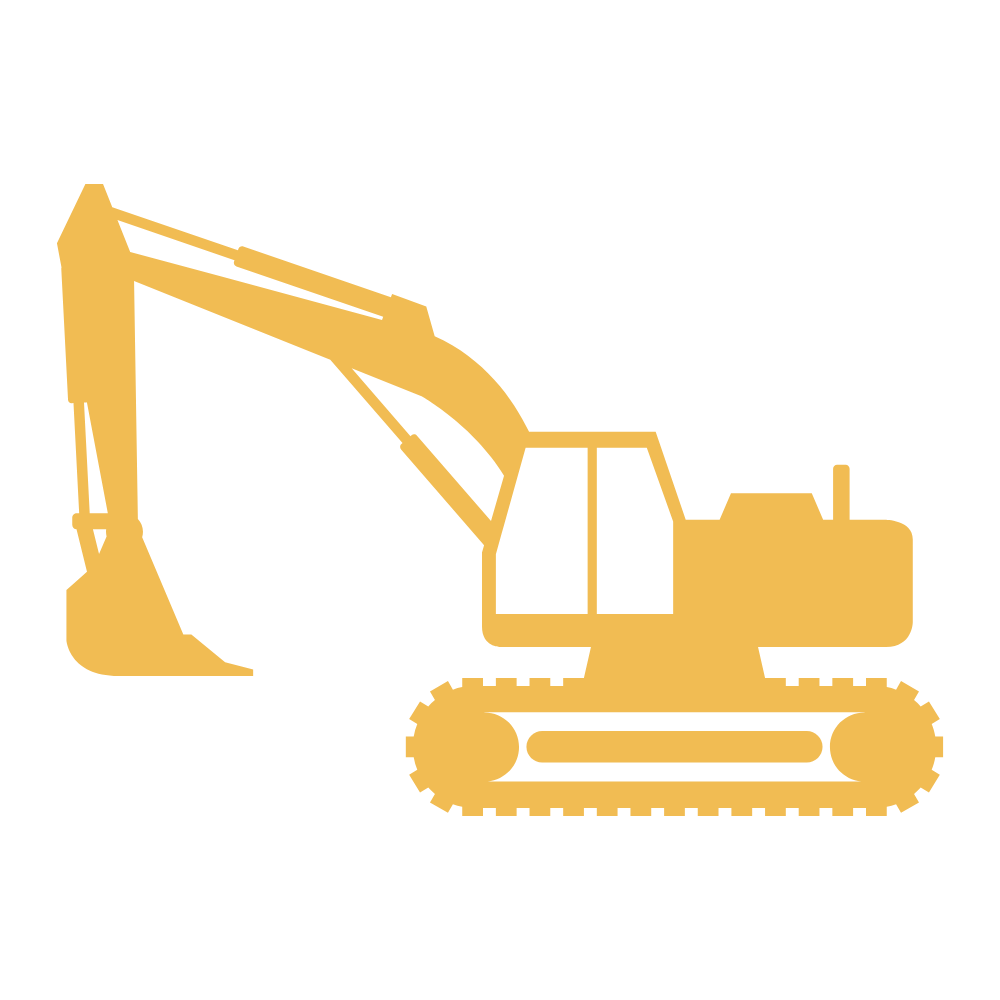A yellow excavator icon on a white background.