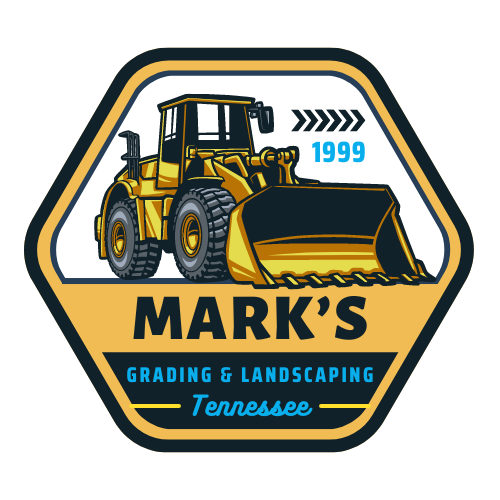 A logo for a company called mark 's grading and landscaping in tennessee.