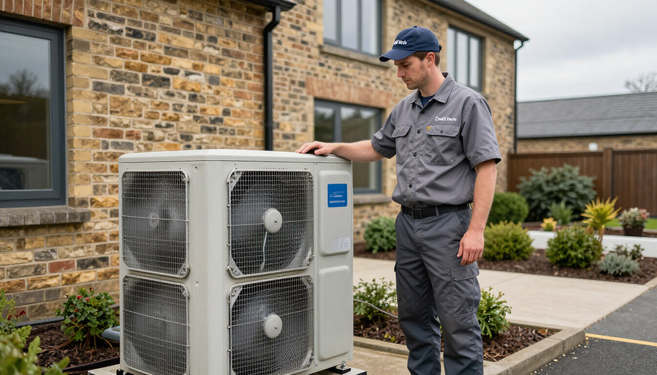 Chill Tech engineer inspecting an outdoor condenser unit