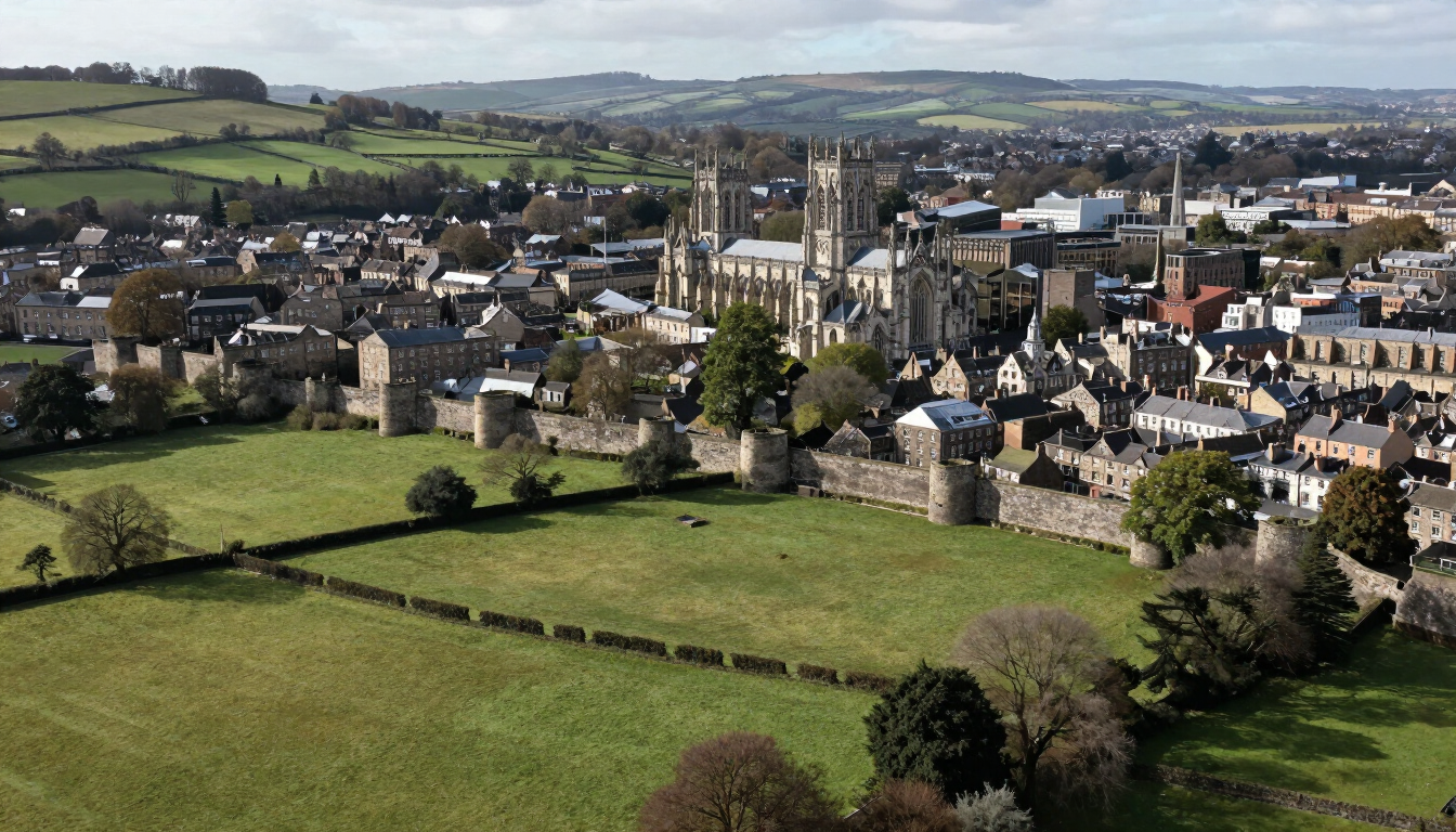 Aerial view of a Yorkshire town near Leeds