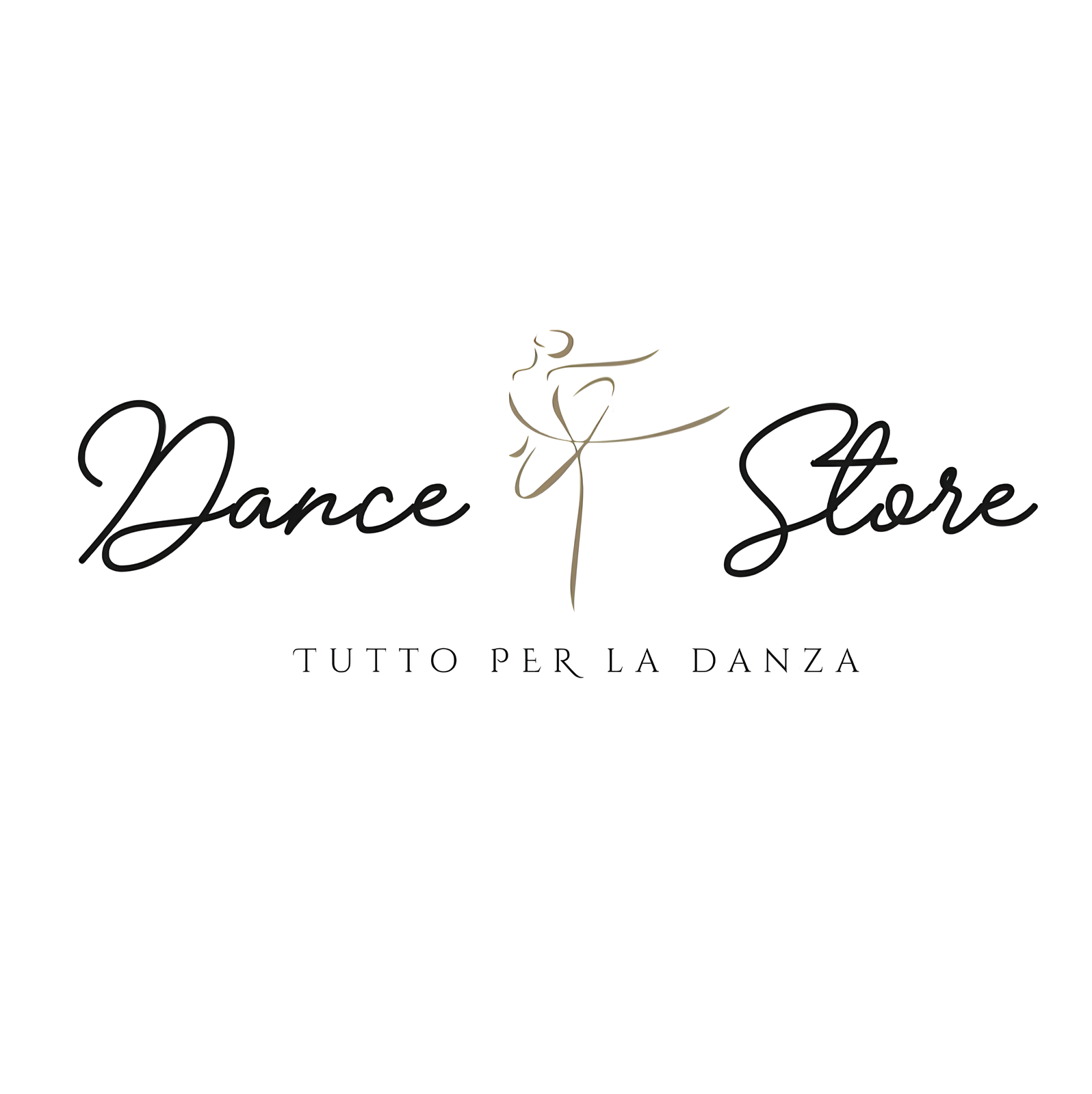 Dance & Store logo with cursive text and dancer graphic; 