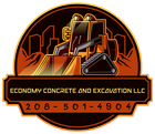 Logo: Bulldozer over a city silhouette, orange and black, with company name and phone number.