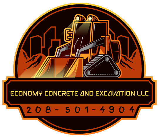 Logo: Bulldozer over a city silhouette, orange and black, with company name and phone number.