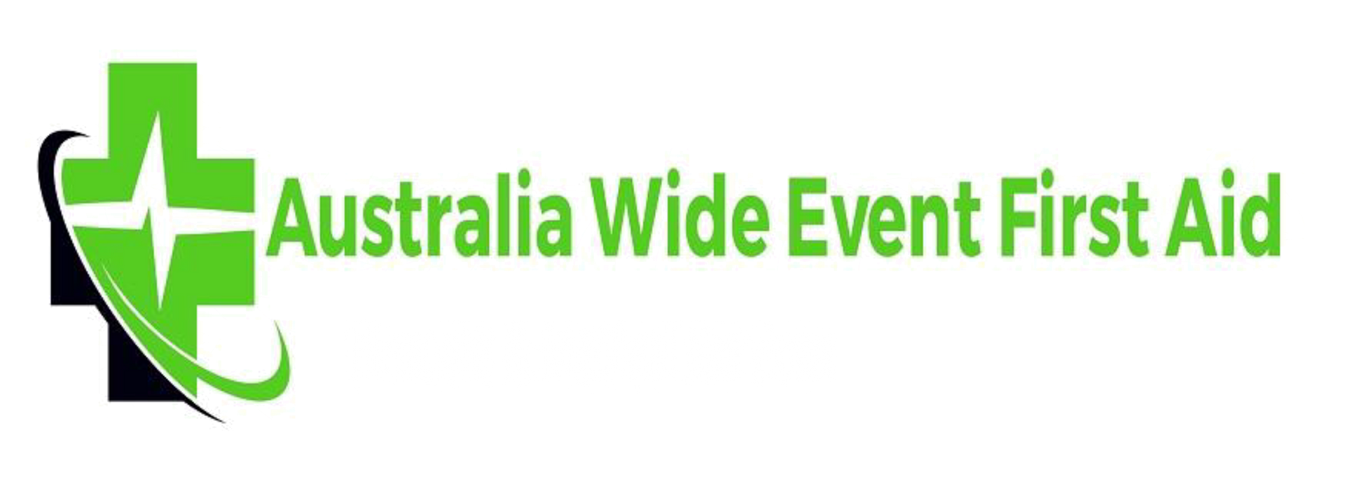 Logo for Australia Wide Event First Aid: green cross with a curve, and company name.