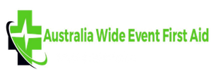 Logo for Australia Wide Event First Aid: green cross with a curve, and company name.