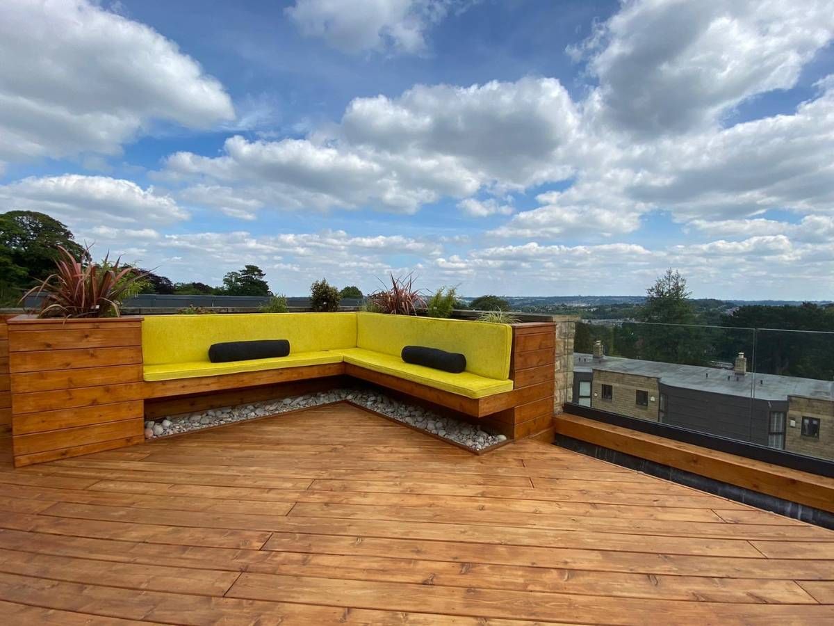 Glass balustrade on roof top decking in Sheffield