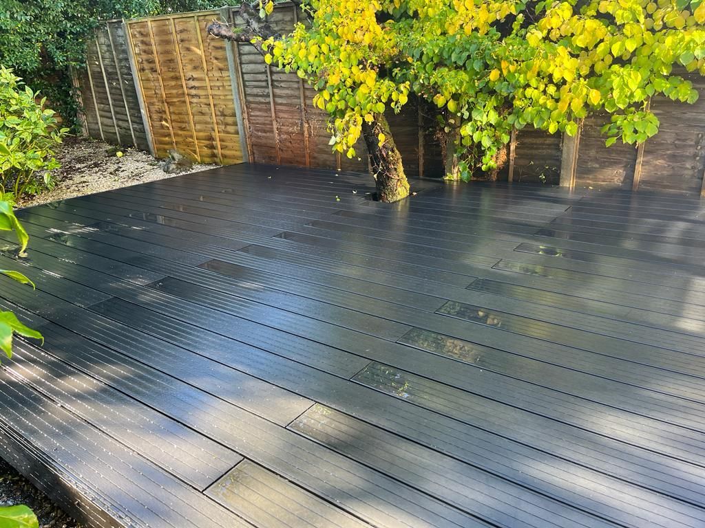 Decking Sheffield deck design around the trunk of a tree