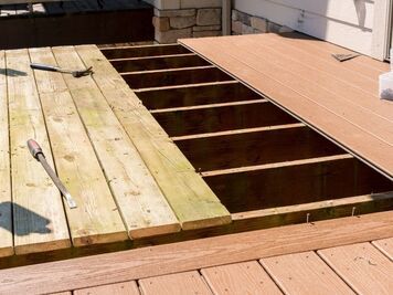 replacing timber deck boards with composite decking on existing timber deck frame in Sheffield