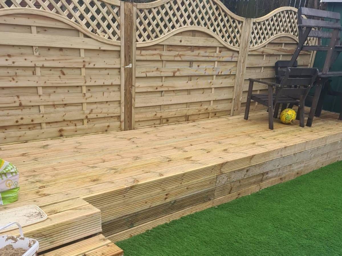 raised timber decking in Dore with steps