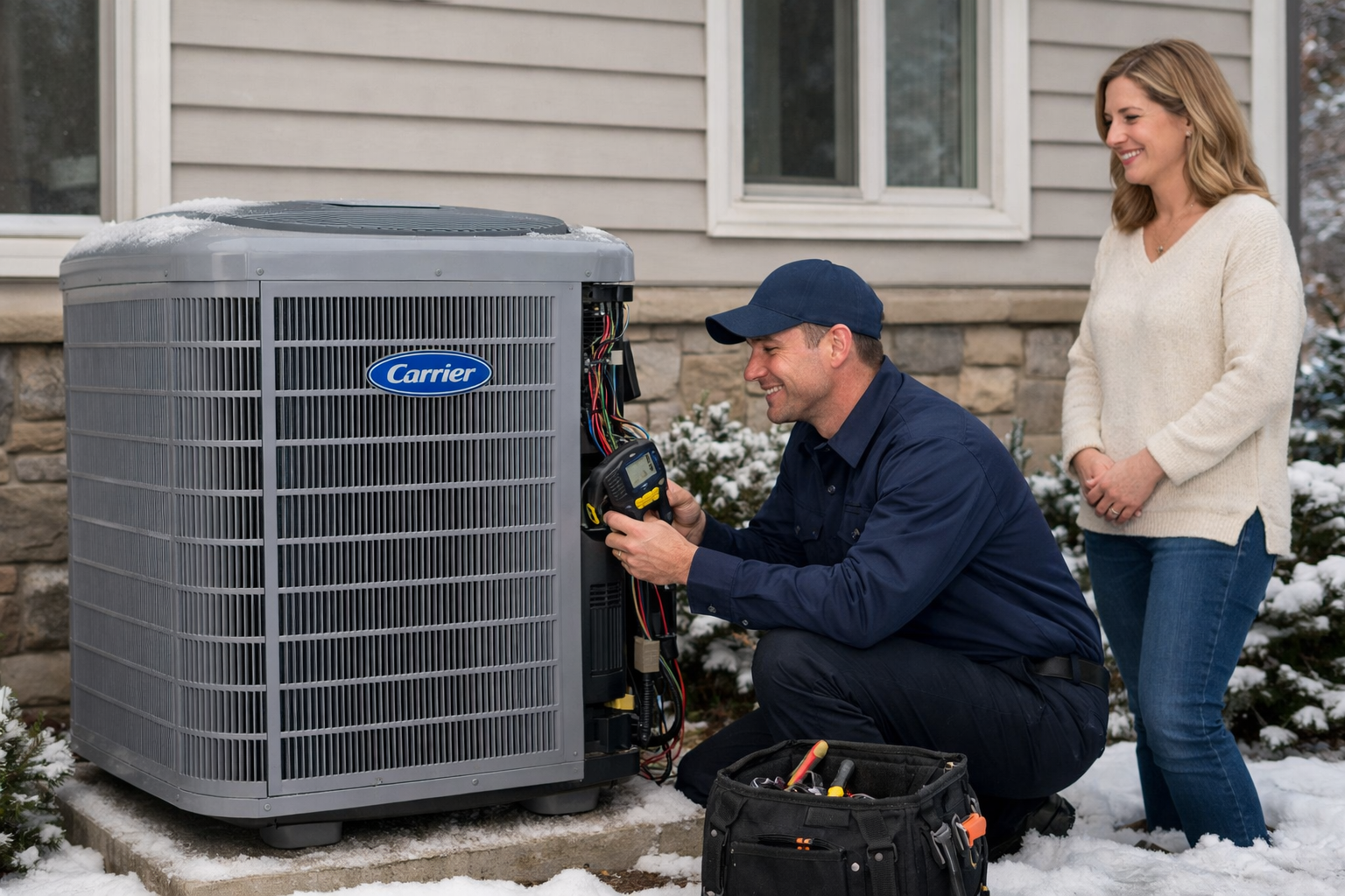A Lennox air conditioner, furnace, and air purifier standing side by side against a white background.