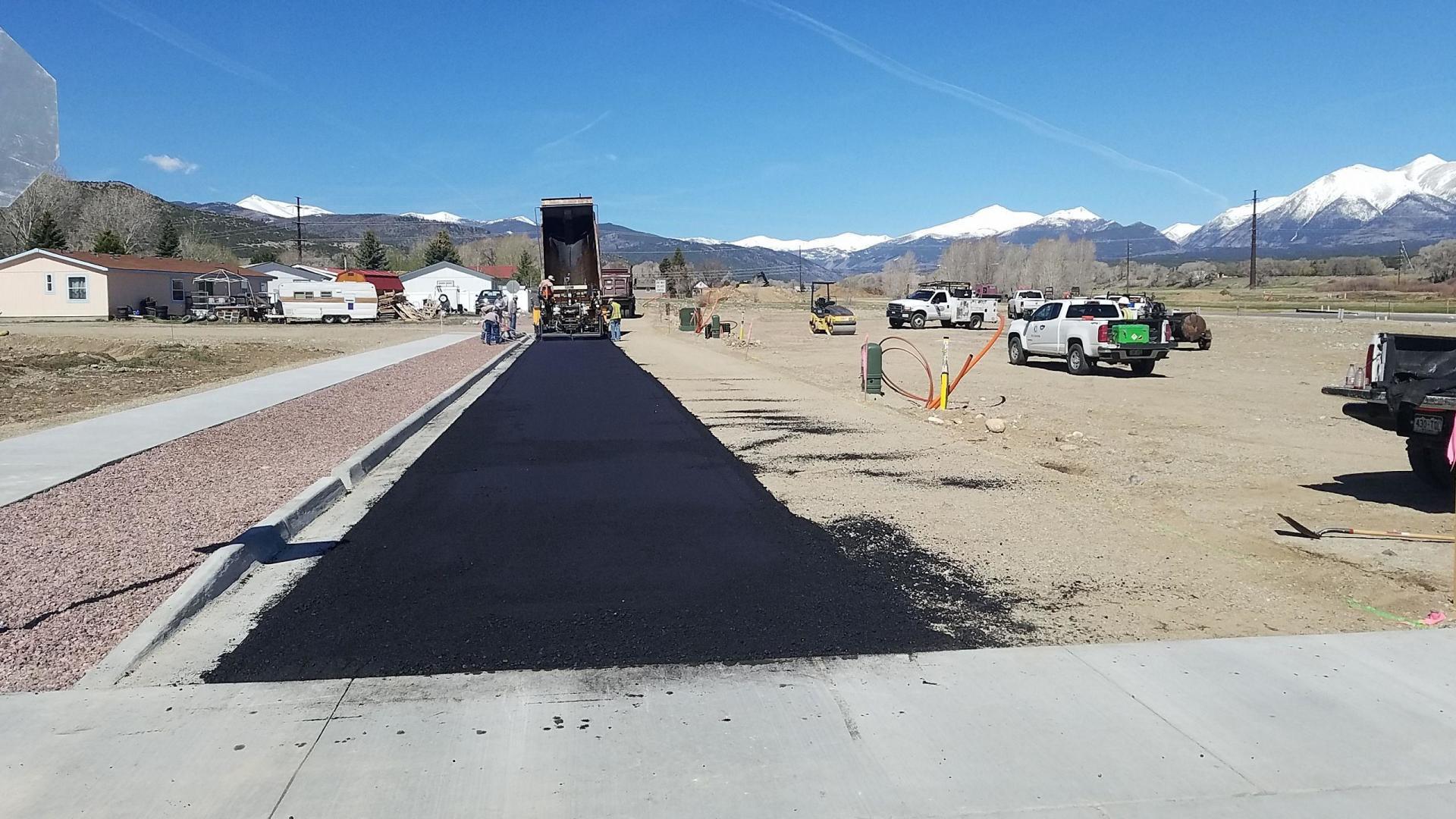 Laying asphalt for road