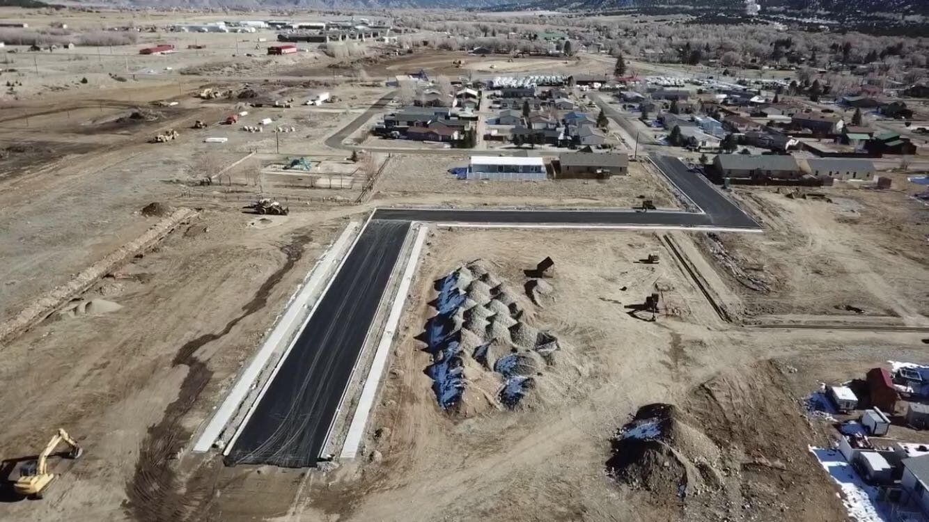 Aerial of road being built for subdivision