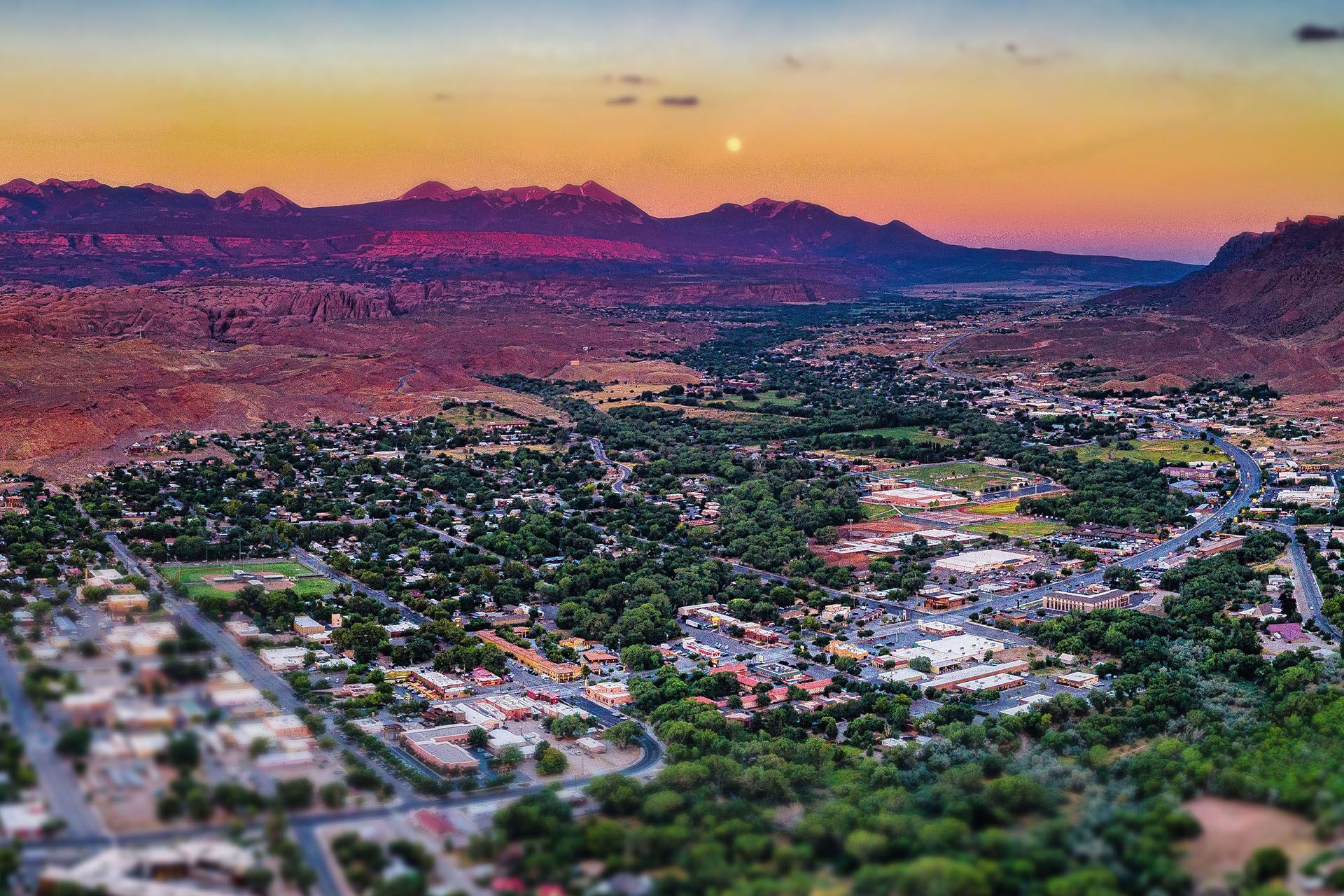 Aerial view of downtown Moab.