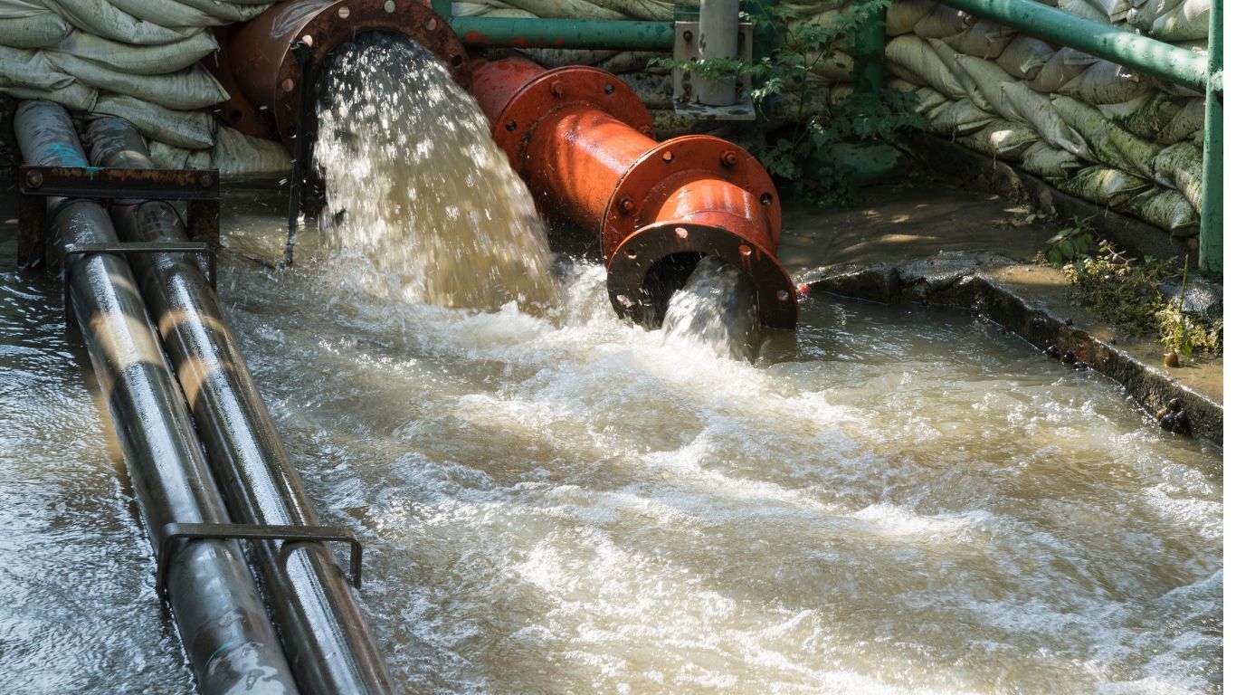 Water flowing from a sewer pipeline.