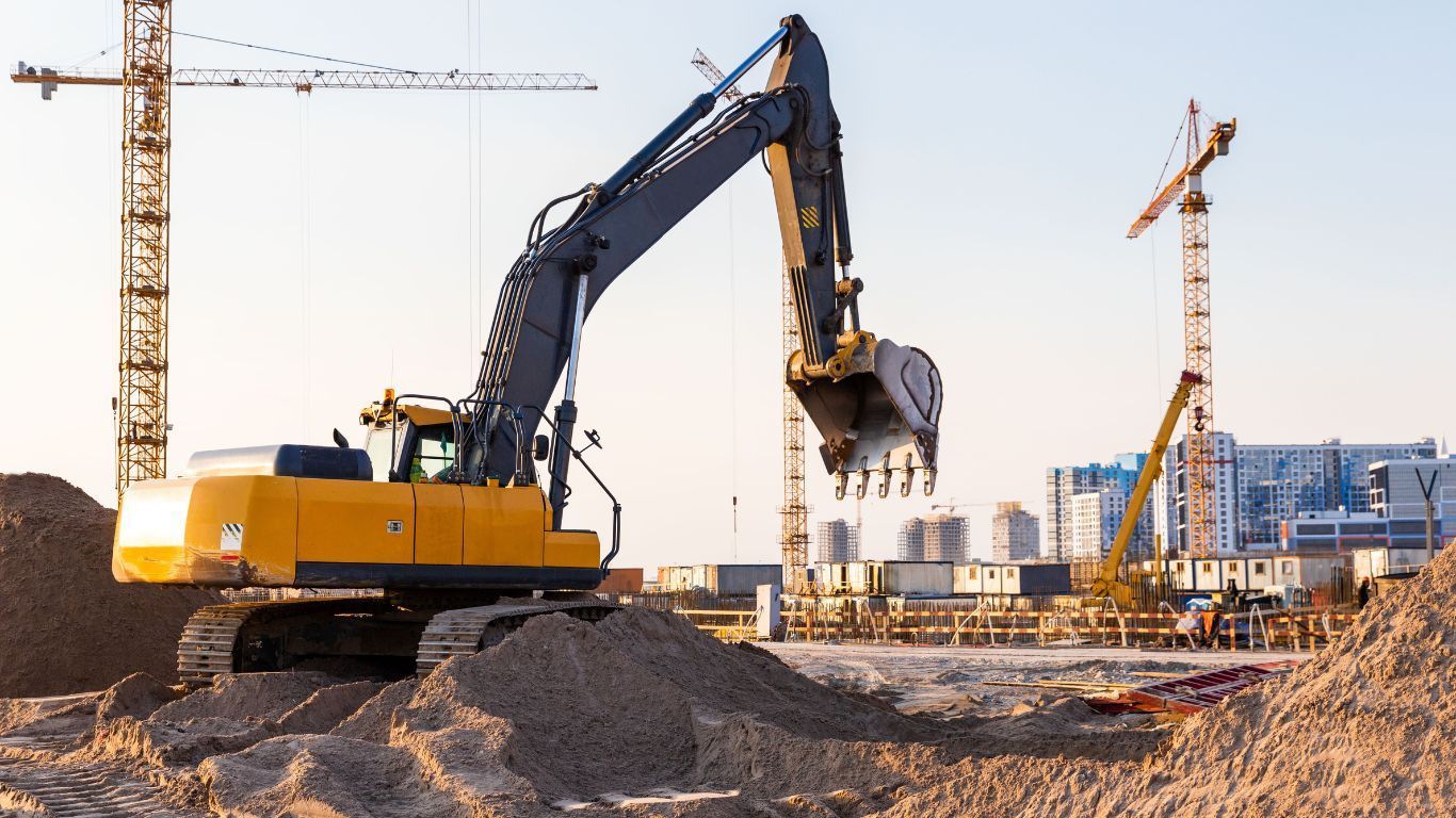 Excavator involved in infrastructure construction.