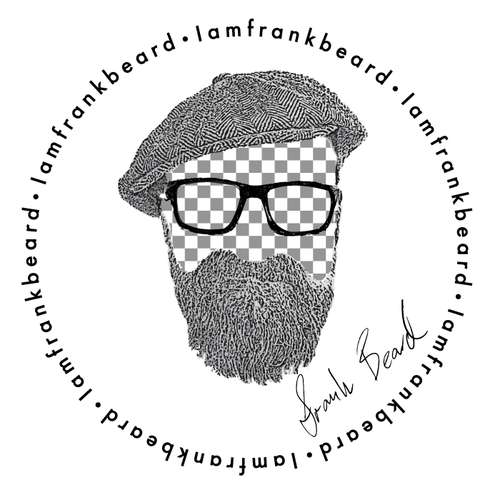 A black and white drawing of a man with a beard and glasses