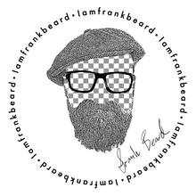 A black and white drawing of a man with a beard and glasses