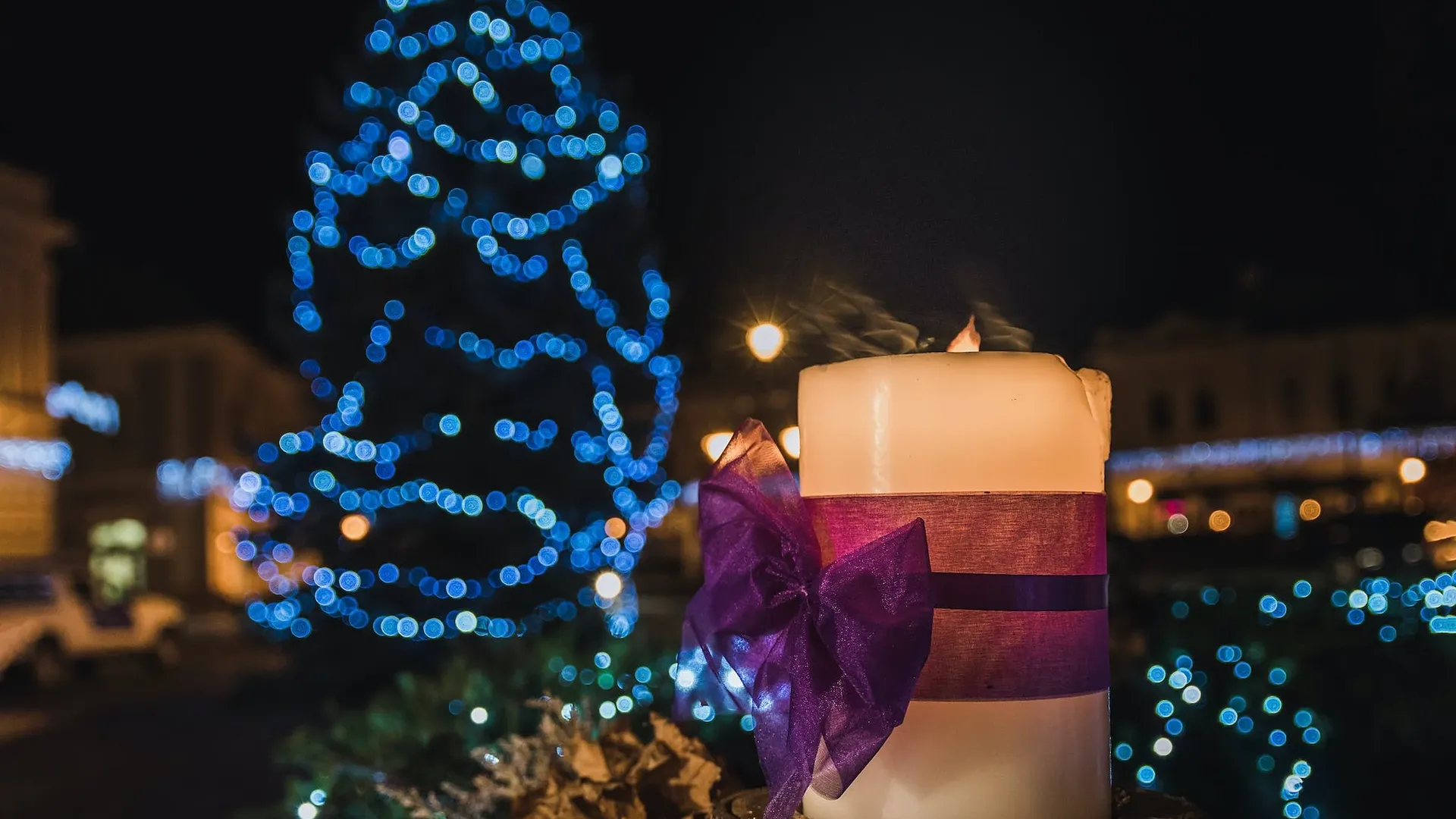 Christmas Even Candlelight with Blue Tree