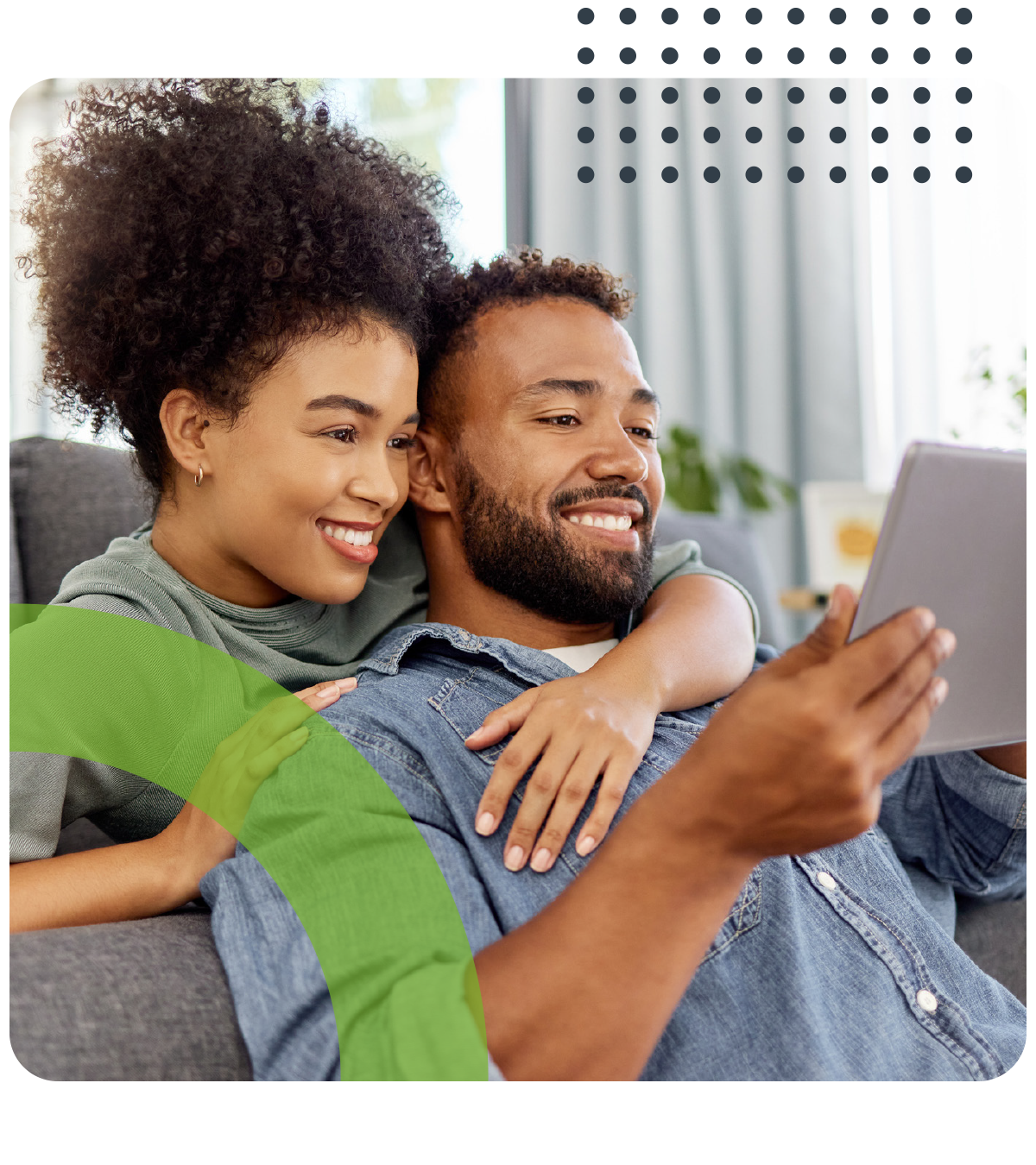 Man and woman on tablet device choosing ClearDebit