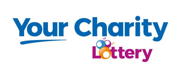 The logo for the your charity lottery is blue and pink.